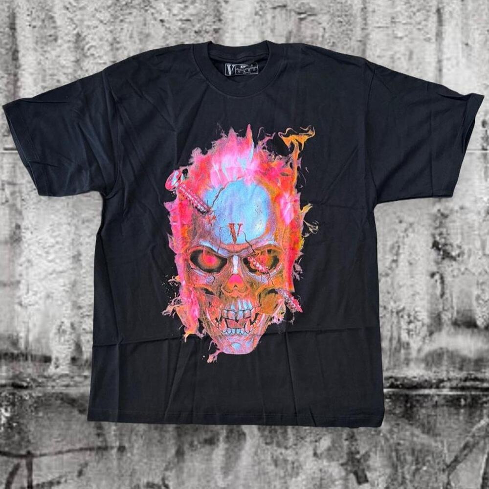 VLONE Skully Red Flame Double Sided Black T-Shirt XL Made in USA NWOT New Unworn